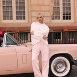 Fancy Oversized French Terry Mockneck - Pearl Pink Allover Hearts
