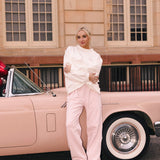 Fancy Fleece Straight Leg Drawstring Pants - Pearl Pink