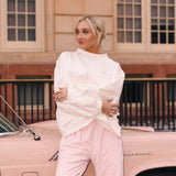 Fancy Oversized French Terry Mockneck - Pearl Pink Allover Hearts
