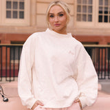 Fancy Oversized French Terry Mockneck - Pearl Pink Allover Hearts