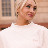 Fancy Oversized French Terry Mockneck - Pearl Pink Allover Hearts