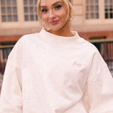 Fancy Oversized French Terry Mockneck - Pearl Pink Allover Hearts