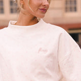 Fancy Oversized French Terry Mockneck - Pearl Pink Allover Hearts