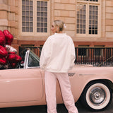 Fancy Oversized French Terry Mockneck - Pearl Pink Allover Hearts
