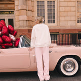 Fancy Oversized French Terry Mockneck - Pearl Pink Allover Hearts