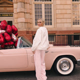 Fancy Oversized French Terry Mockneck - Pearl Pink Allover Hearts
