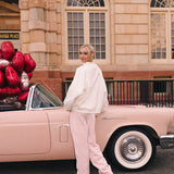 Fancy Oversized French Terry Mockneck - Pearl Pink Allover Hearts