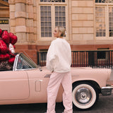 Fancy Oversized French Terry Mockneck - Pearl Pink Allover Hearts