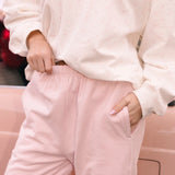 Fancy Fleece Straight Leg Drawstring Pants - Pearl Pink