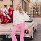 Fancy Oversized French Terry Mockneck - Fuchsia Pink Allover Hearts