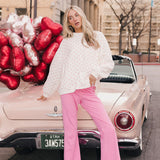 Fancy Oversized French Terry Mockneck - Fuchsia Pink Allover Hearts