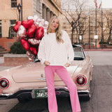 Fancy Oversized French Terry Mockneck - Fuchsia Pink Allover Hearts