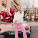 Fancy Oversized French Terry Mockneck - Fuchsia Pink Allover Hearts