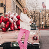 Fancy Oversized French Terry Mockneck - Fuchsia Pink Allover Hearts