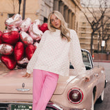 Fancy Oversized French Terry Mockneck - Fuchsia Pink Allover Hearts