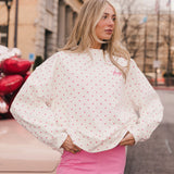 Fancy Oversized French Terry Mockneck - Fuchsia Pink Allover Hearts