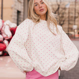 Fancy Oversized French Terry Mockneck - Fuchsia Pink Allover Hearts