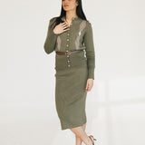 Bailey Belted Knit Midi Skirt Set - Olive