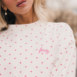 Fancy Oversized French Terry Mockneck - Fuchsia Pink Allover Hearts