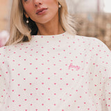 Fancy Oversized French Terry Mockneck - Fuchsia Pink Allover Hearts