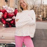 Fancy Oversized French Terry Mockneck - Fuchsia Pink Allover Hearts