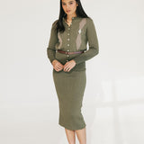 Bailey Belted Knit Midi Skirt Set - Olive
