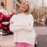 Fancy Oversized French Terry Mockneck - Fuchsia Pink Allover Hearts