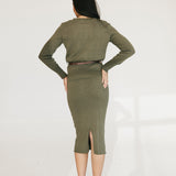 Bailey Belted Knit Midi Skirt Set - Olive