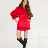 Maggie Puff Sleeve Mini Dress - Red