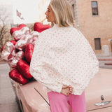 Fancy Oversized French Terry Mockneck - Fuchsia Pink Allover Hearts