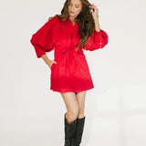 Maggie Puff Sleeve Mini Dress - Red