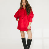 Maggie Puff Sleeve Mini Dress - Red