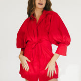 Maggie Puff Sleeve Mini Dress - Red