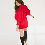 Maggie Puff Sleeve Mini Dress - Red