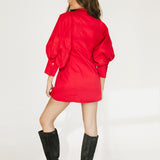 Maggie Puff Sleeve Mini Dress - Red