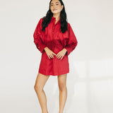 Emma Puff Sleeve Mini Dress - Burgundy