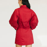 Emma Puff Sleeve Mini Dress - Burgundy