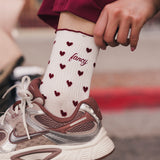 Fancy Heart Ruffle Socks- Black Cherry