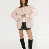 Paige Corduroy Collar Quilted Jacket - Pink