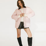 Paige Corduroy Collar Quilted Jacket - Pink