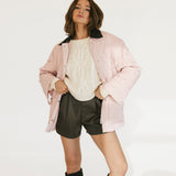 Paige Corduroy Collar Quilted Jacket - Pink