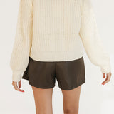 Nat Pleated Leather Shorts - Brown