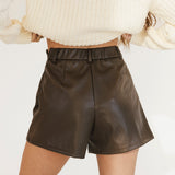 Nat Pleated Leather Shorts - Brown