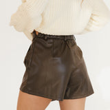 Nat Pleated Leather Shorts - Brown