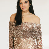 Mckayle Off The Shoulder Maxi Dress - Taupe Animal