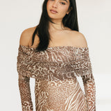Mckayle Off The Shoulder Maxi Dress - Taupe Animal