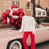 Fancy Oversized French Terry Mockneck - Ruby Red Allover Hearts