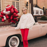 Fancy Oversized French Terry Mockneck - Ruby Red Allover Hearts