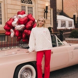 Fancy Oversized French Terry Mockneck - Ruby Red Allover Hearts