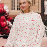 Fancy Oversized French Terry Mockneck - Ruby Red Allover Hearts